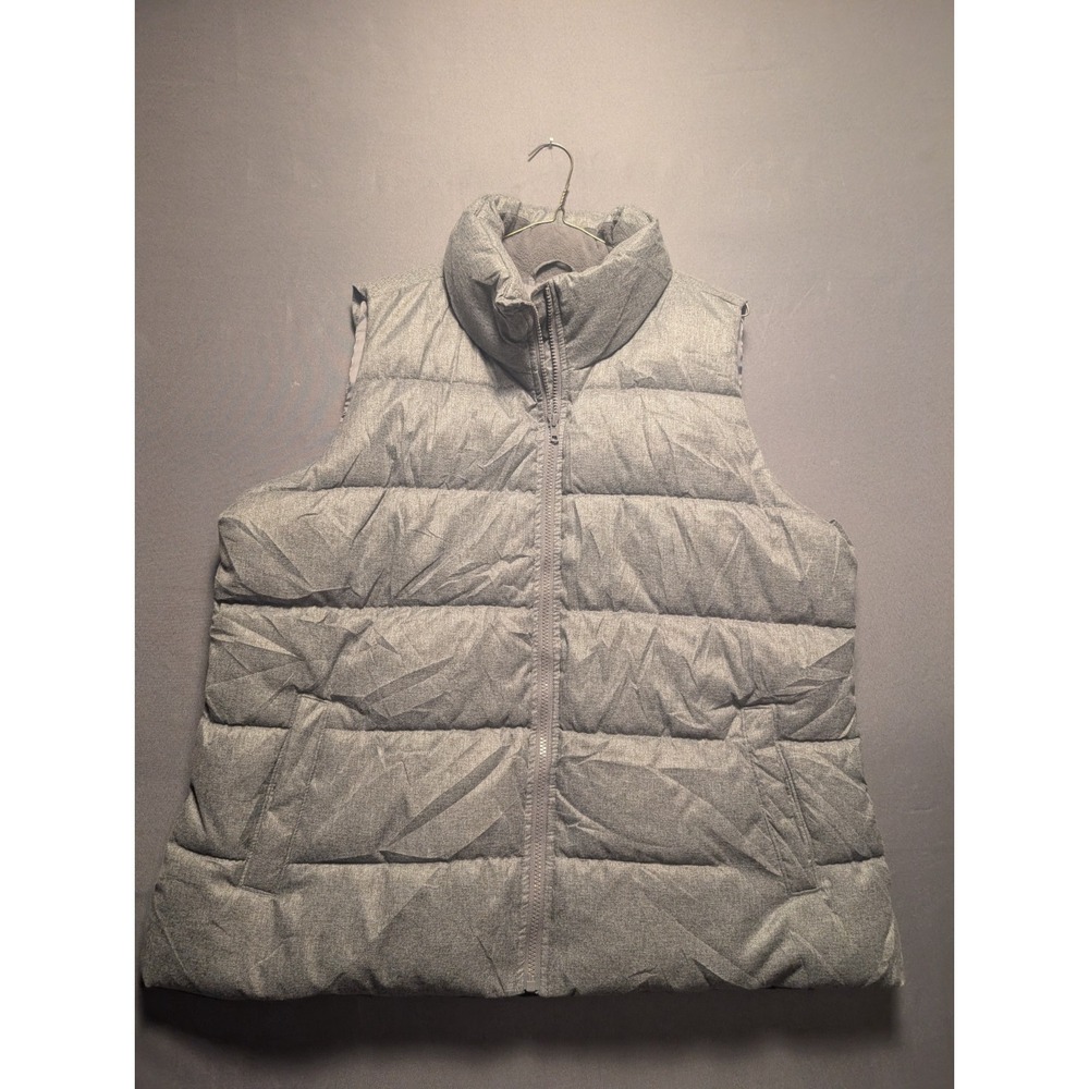 Old Navy Puffer Vest Womens XL Gray Fleece Lined Down Mock Neck Full Zip Winter